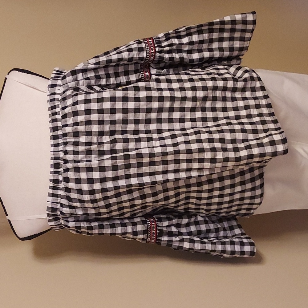 Black and White Off-the-Shoulder Blouse With Bell Shaped Sleeves